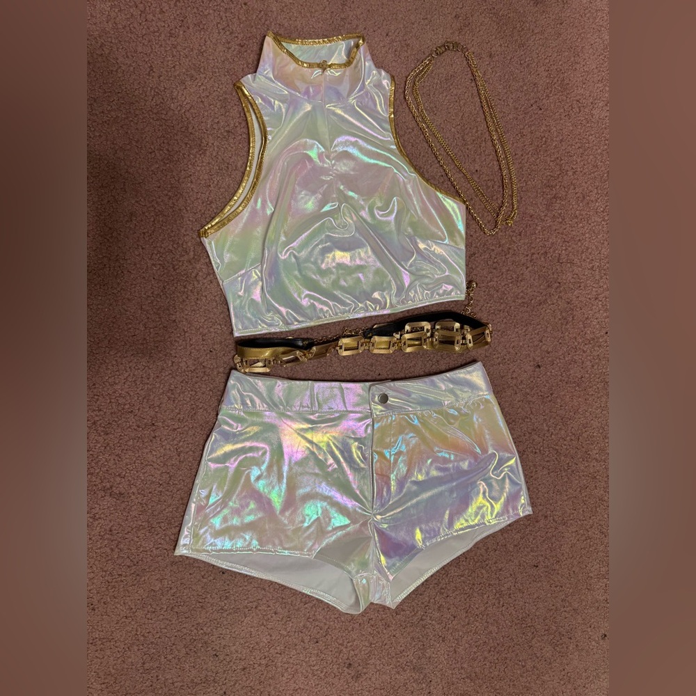 Iridescent Gold-Trim Crop Top & Shorts Set - Women
